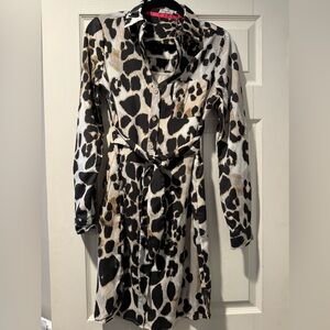 Eliza J leopard belted shirt dress with slip